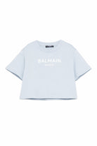 T-shirt per bambina balmain Kids azurra con stampa logo BY4A01 Z3183 685BC BALMAIN KIDS 