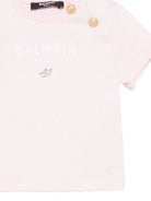 T-shirt per neonata Balmain Kids rosa con dettaglio bottoni oro BY8091 Z3672 51EBC BALMAIN KIDS 