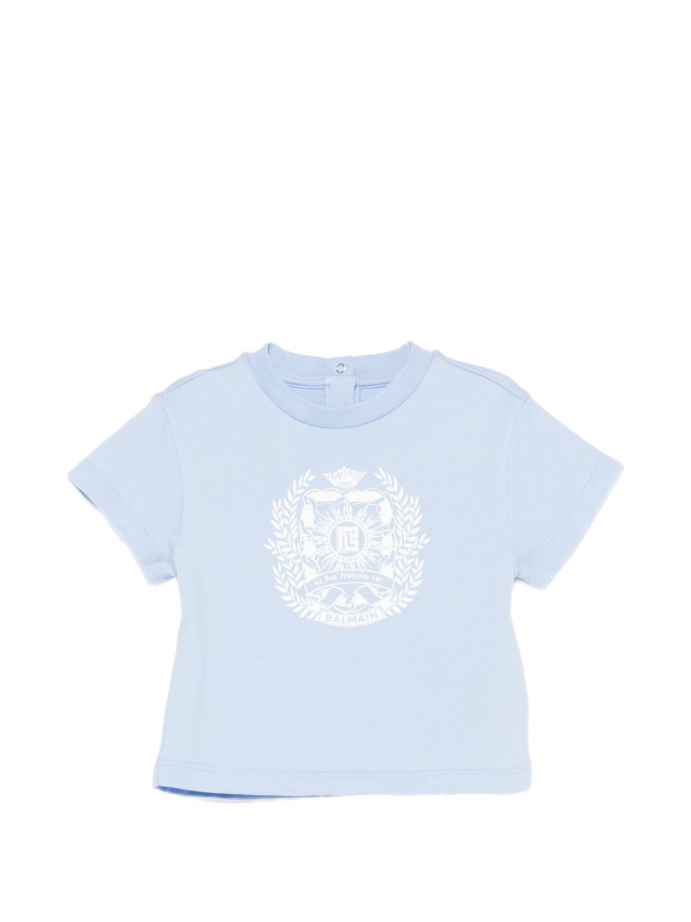 T-shirt da neonato Balmain Kids azzurrro con stampa grafica sul davanti BY8541 Z3672 652BC BALMAIN KIDS 