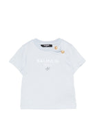 T-shirt per neonato Balmain Kids azzurra con dettaglio bottoni oro BY8551 Z3672 685BC BALMAIN KIDS 