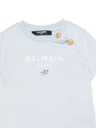 T-shirt per neonato Balmain Kids azzurra con dettaglio bottoni oro BY8551 Z3672 685BC BALMAIN KIDS 