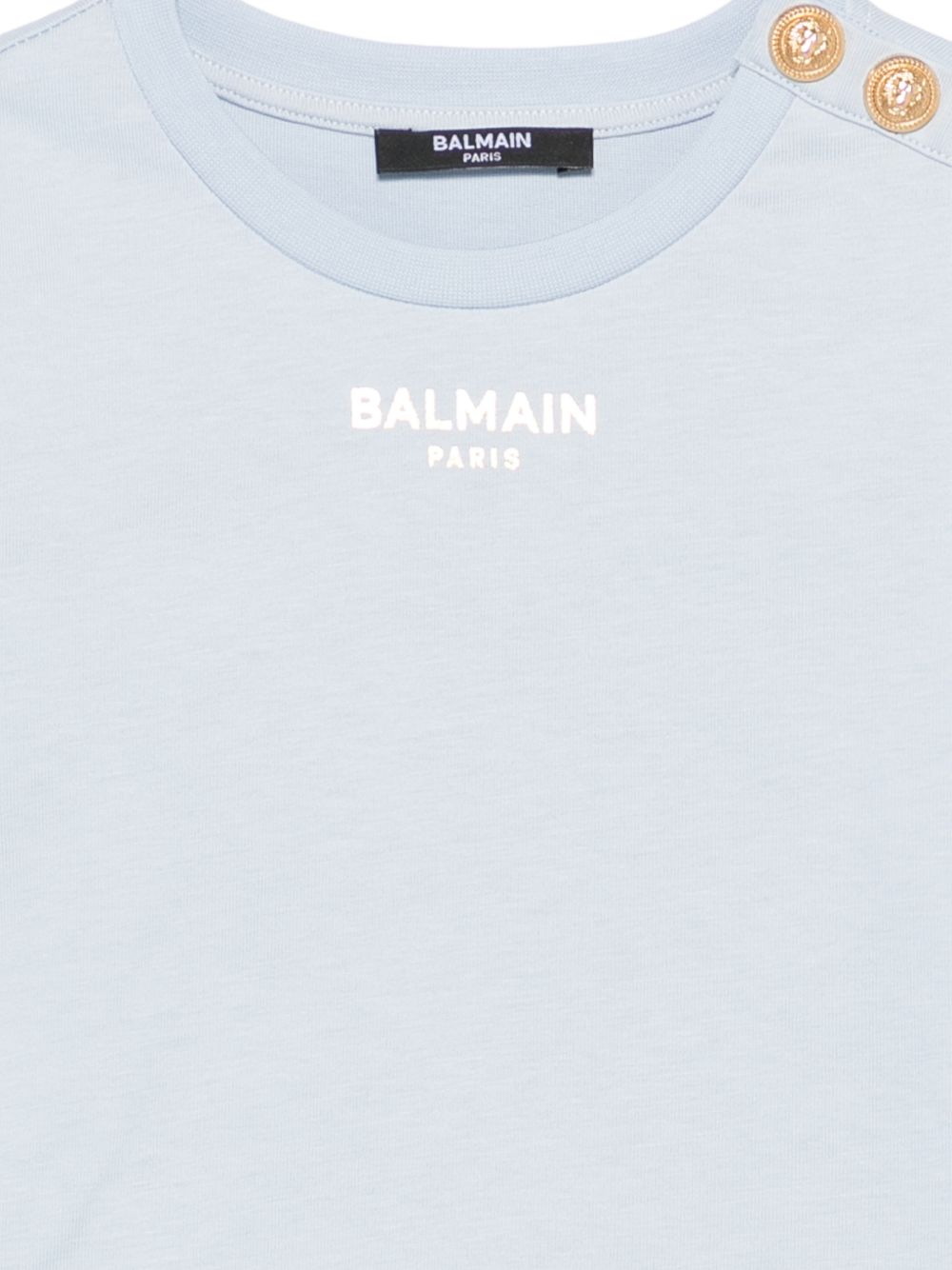 T-shirt da bambina Balmain Kids azzurro azzurra con bottoni BY8A01 Z3672 685OR BALMAIN KIDS 