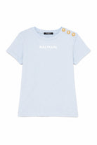T-shirt da bambina Balmain Kids azzurro azzurra con bottoni BY8A01 Z3672 685OR BALMAIN KIDS 