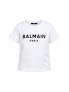 T-shirt per bambino Balmain Kids bianca con logo sul davanti BY8R11 Z3672 100NE BALMAIN KIDS 