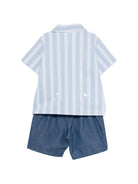 Set camicia e shorts per neonato Balmain Kids azzurro con motivo a righe BYA531 P0588 625BC BALMAIN KIDS 