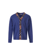 Cardigan per bambino Burberry Kids blu con bordo a quadri 8117637 C4145 BURBERRY KIDS 