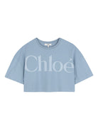 T-shirt per bambina Chloé Kids azzurra con taglio crop C20859 821 CHLOE' KIDS 