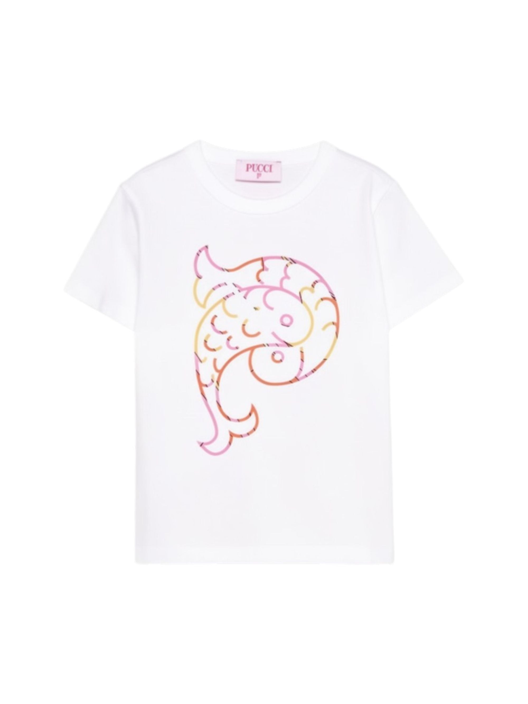 T-shirt per bambina Emilio Pucci Junior bianca con stampa grafica PY8B21 Z3672 100AR EMILIO PUCCI KIDS 