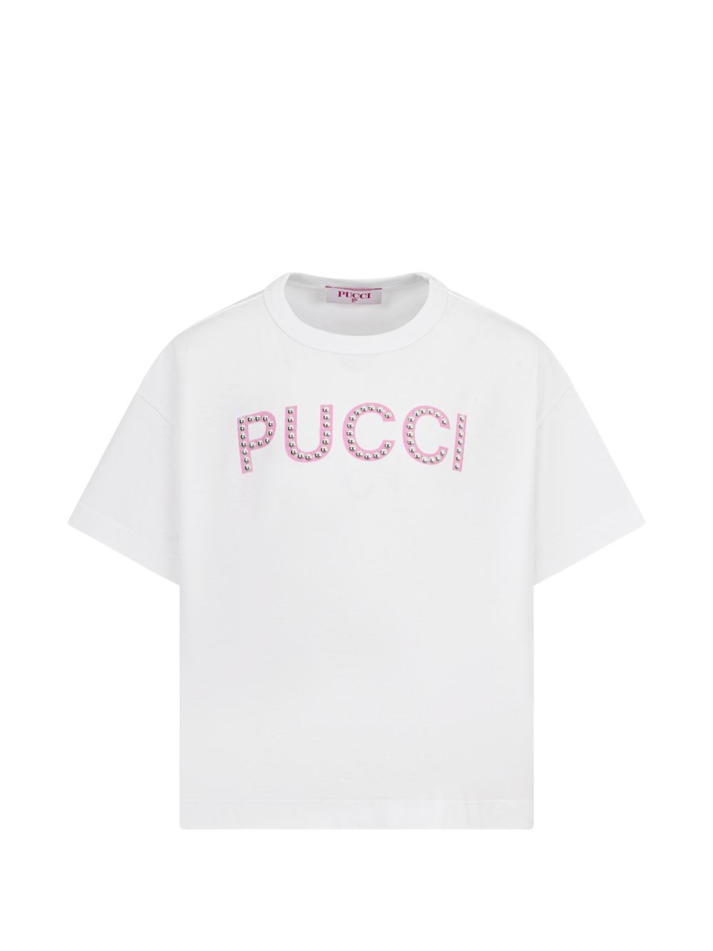 T-shirt per bambina Emilio Pucci Junior bianca con logo con borchie PY8B31 Z3672 100FU EMILIO PUCCI KIDS 