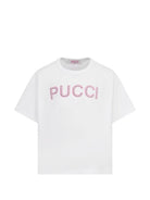 T-shirt per bambina Emilio Pucci Junior bianca con logo con borchie PY8B31 Z3672 100FU EMILIO PUCCI KIDS 