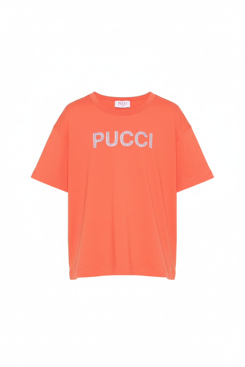 T-shirt per bambina Emilio Pucci Junior arancione con logo con borchie PY8B31 Z3672 472 EMILIO PUCCI KIDS 