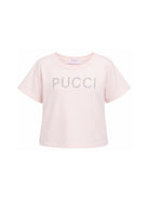 T-shirt per bambina Emilio Pucci Junior rosa con logo borchiato PY8B31 Z3672 51E EMILIO PUCCI KIDS 
