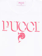 T-shirt per bambina Pucci Junior bianca con stampa logo sul davanti PY8B71 Z3672 100FU EMILIO PUCCI KIDS 