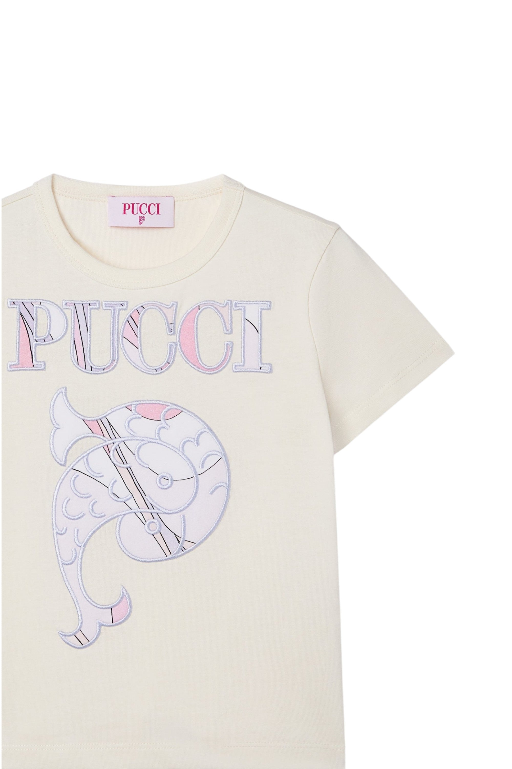 T-shirt per bambina Emilio Pucci Junior bianca con ricamo logo PY8A01 Z3672 102LI EMILIO PUCCI KIDS 