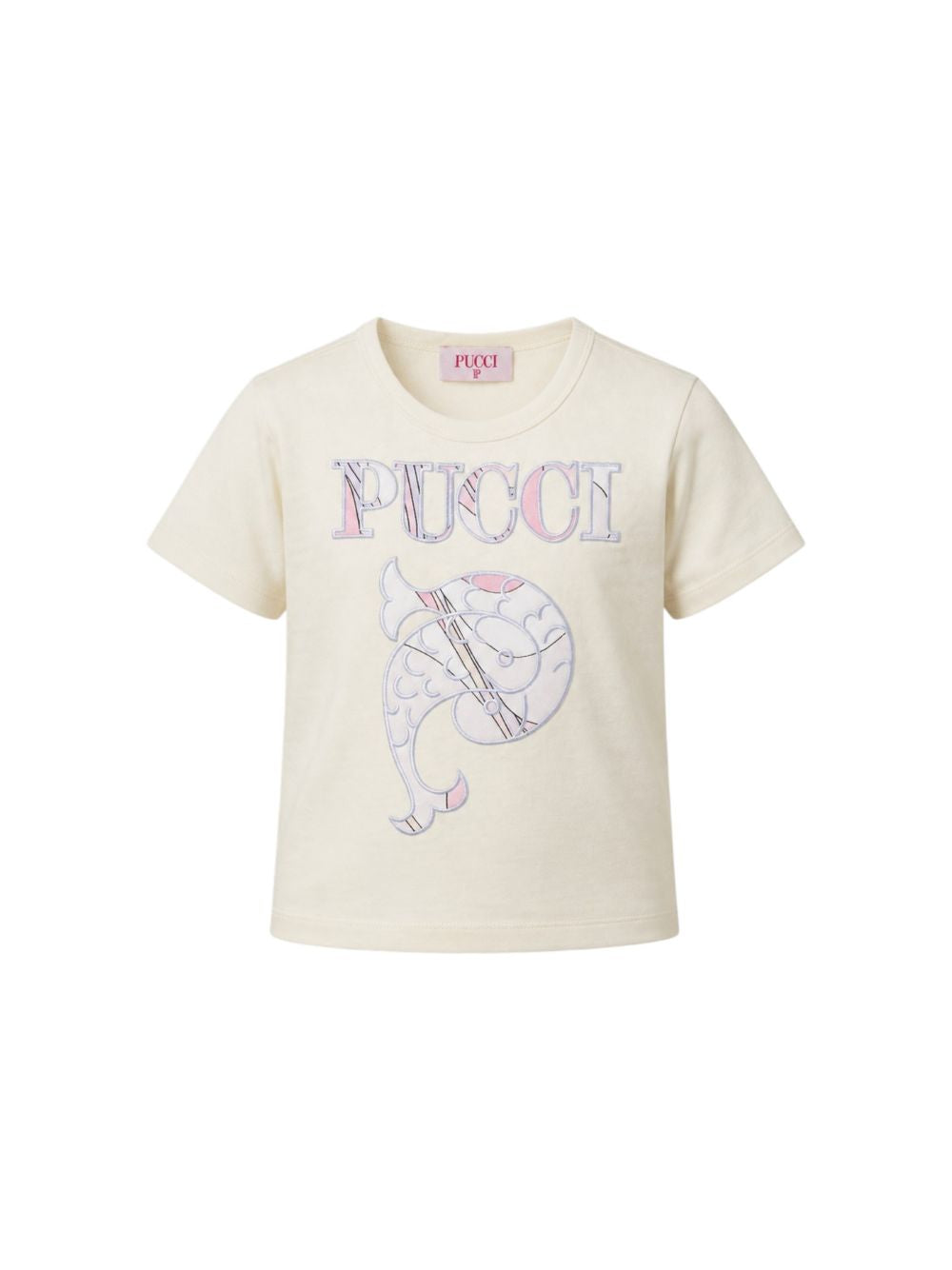 T-shirt per bambina Emilio Pucci Junior bianca con ricamo logo PY8A01 Z3672 102LI EMILIO PUCCI KIDS 