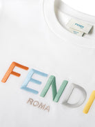 T-shirt per bambino Fendi Kids bianca con logo ricamato JUI206 7AJ F0TU9 FENDI KIDS 