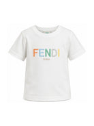 T-shirt per bambino Fendi Kids bianca con logo ricamato JUI206 7AJ F0TU9 FENDI KIDS 