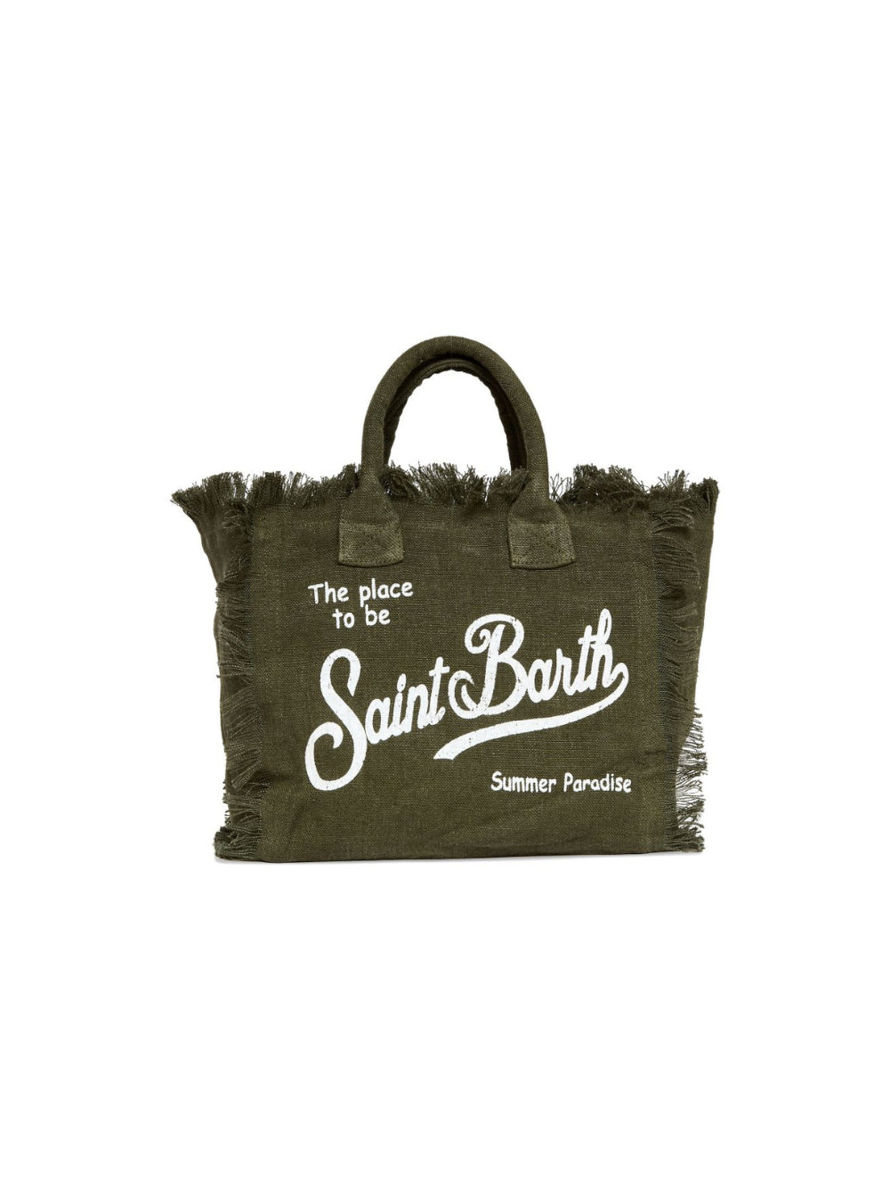 Borsa tote Colette MC2 Saint Barth verde in lino con frange COL0018 00144L MC2 ST. BARTH KIDS 