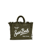 Borsa tote Colette MC2 Saint Barth verde in lino con frange COL0018 00144L MC2 ST. BARTH KIDS 