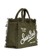 Borsa tote Colette MC2 Saint Barth verde in lino con frange COL0018 00144L MC2 ST. BARTH KIDS 