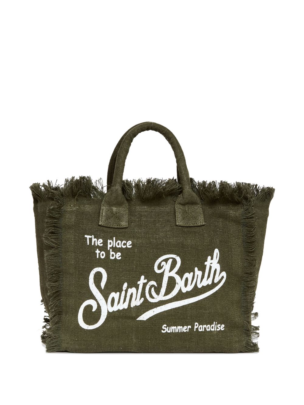 Borsa tote Colette MC2 Saint Barth verde in lino con frange COL0018 00144L MC2 ST. BARTH KIDS 