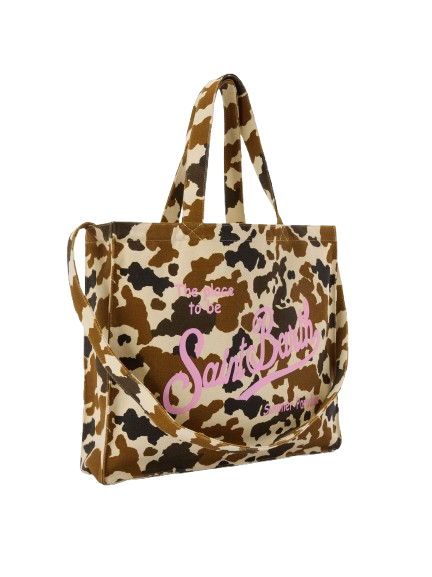 Borsa tote Essential Bag N MC2 Saint Barth marrone con stampa animalier e logo stampato EBAGN007 00274L MC2 ST. BARTH KIDS 