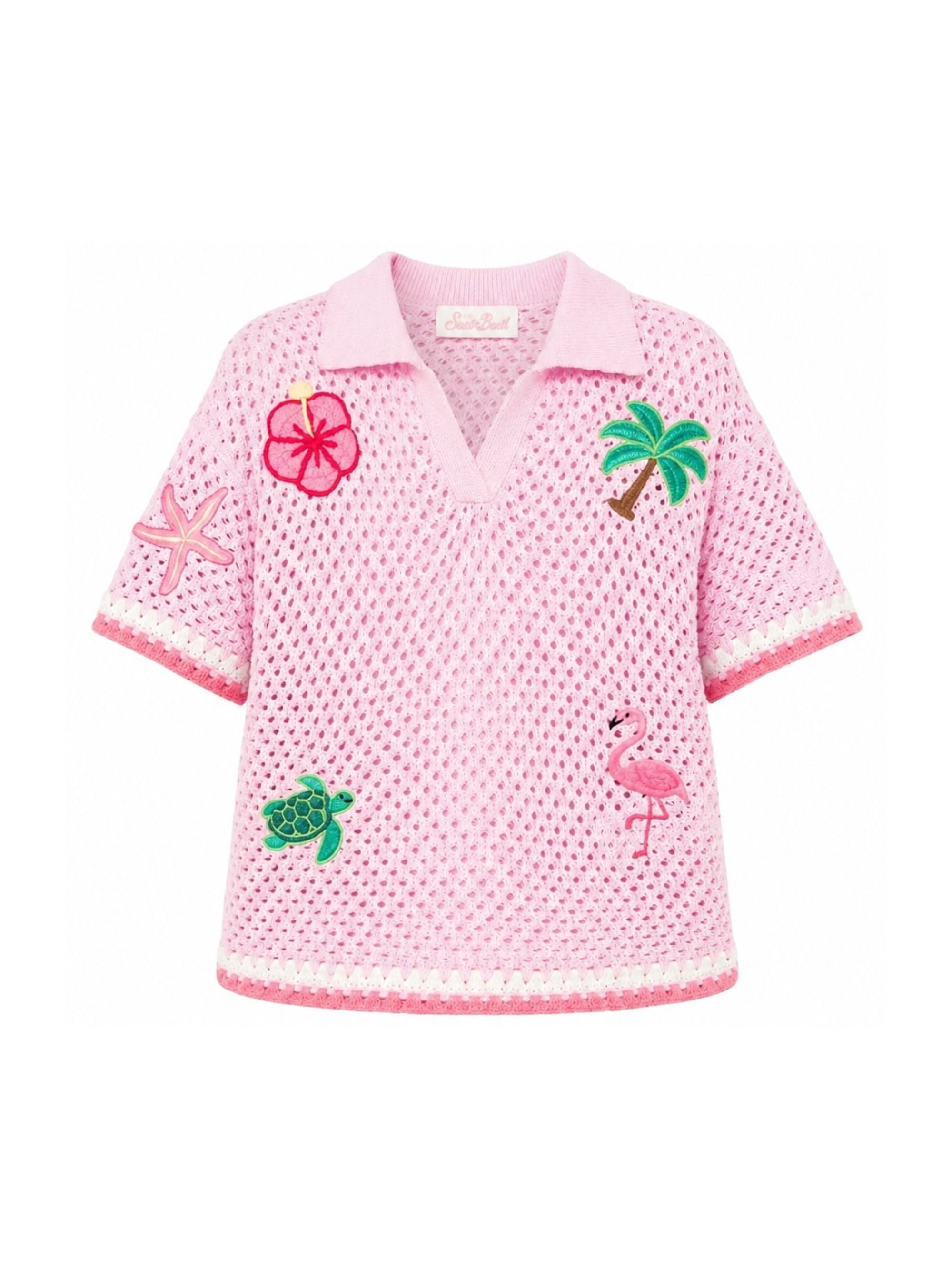 Maglia per bambina MC2 Saint Barth Kids rosa con motivo patch PIX0002 03562L MC2 ST. BARTH KIDS 