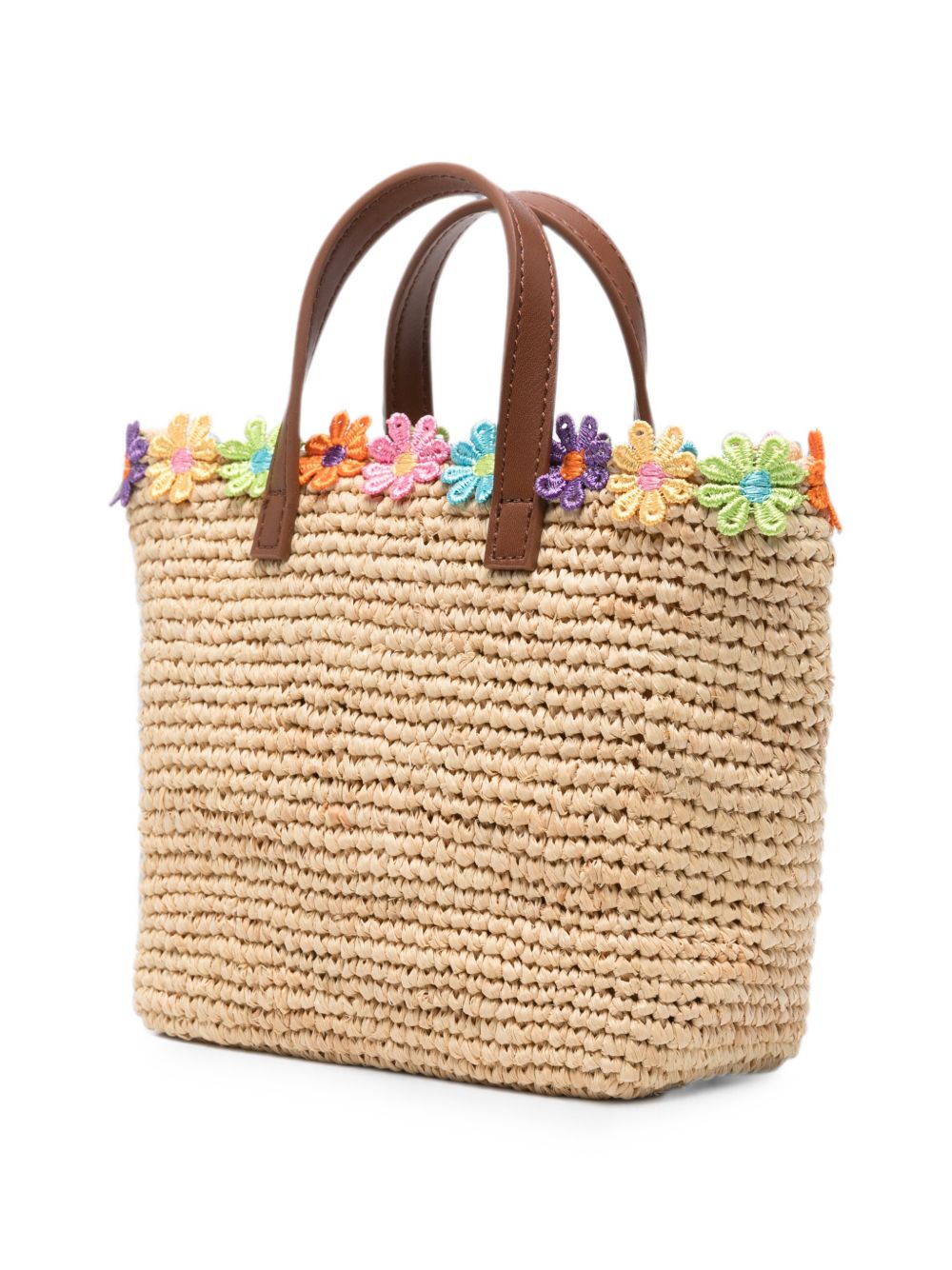 Borsa Mini City MC2 Saint Barth beige con finiture ricamate a fiori RAFC003 02679L MC2 ST. BARTH KIDS 