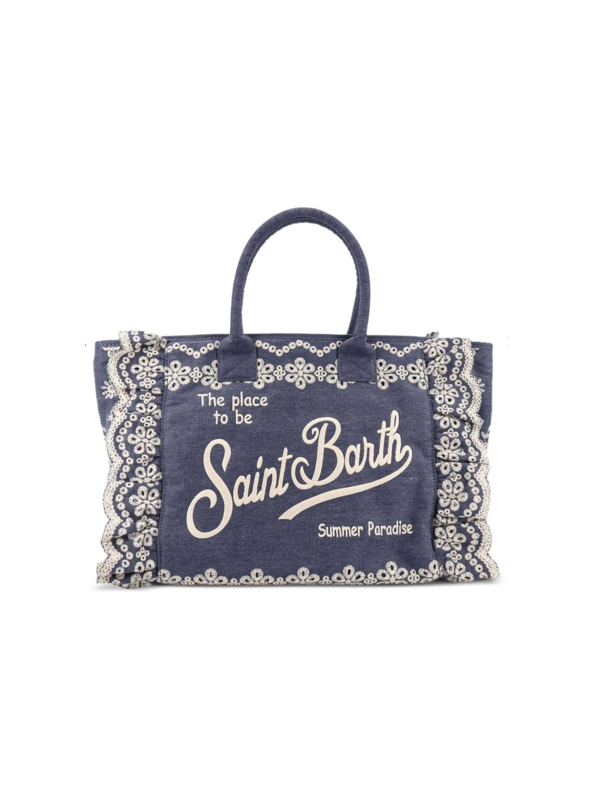 Borsa Vanity MC2 Saint Barth in denim con pizzo sangallo VANI0029 00485L MC2 ST. BARTH KIDS 