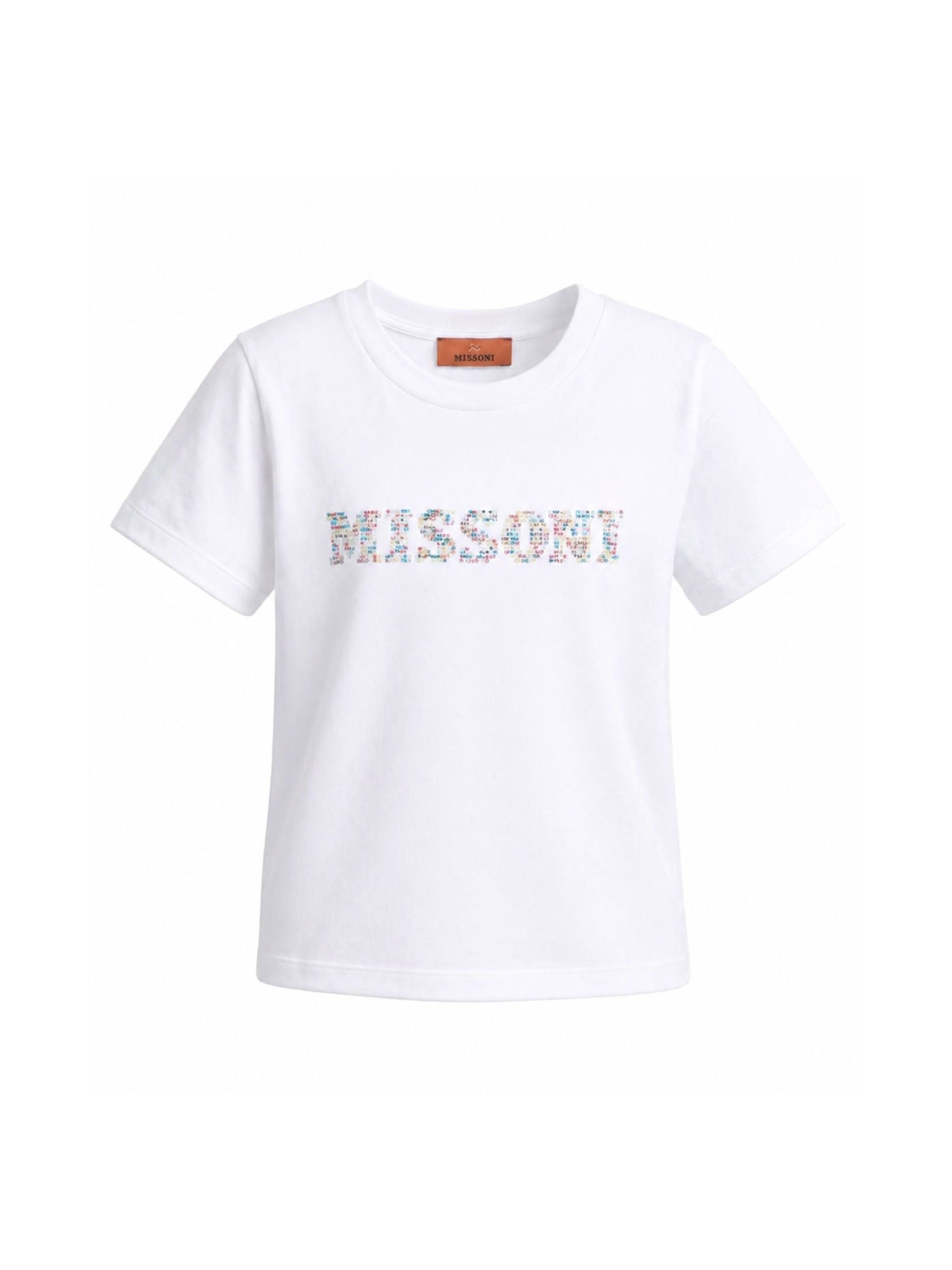 T-shirt per bambina Missoni Kids bianca con stampa logo<BR/> MY8A81 Z3672 100 MISSONI KIDS 