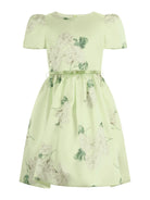 Abito per bambina Monnalisa verde con stampa grafica a fiori con cintura 71G907 7650 0020 MONNALISA KIDS 