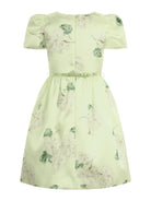 Abito per bambina Monnalisa verde con stampa grafica a fiori con cintura 71G907 7650 0020 MONNALISA KIDS 