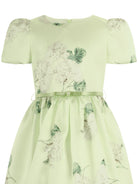 Abito per bambina Monnalisa verde con stampa grafica a fiori con cintura 71G907 7650 0020 MONNALISA KIDS 