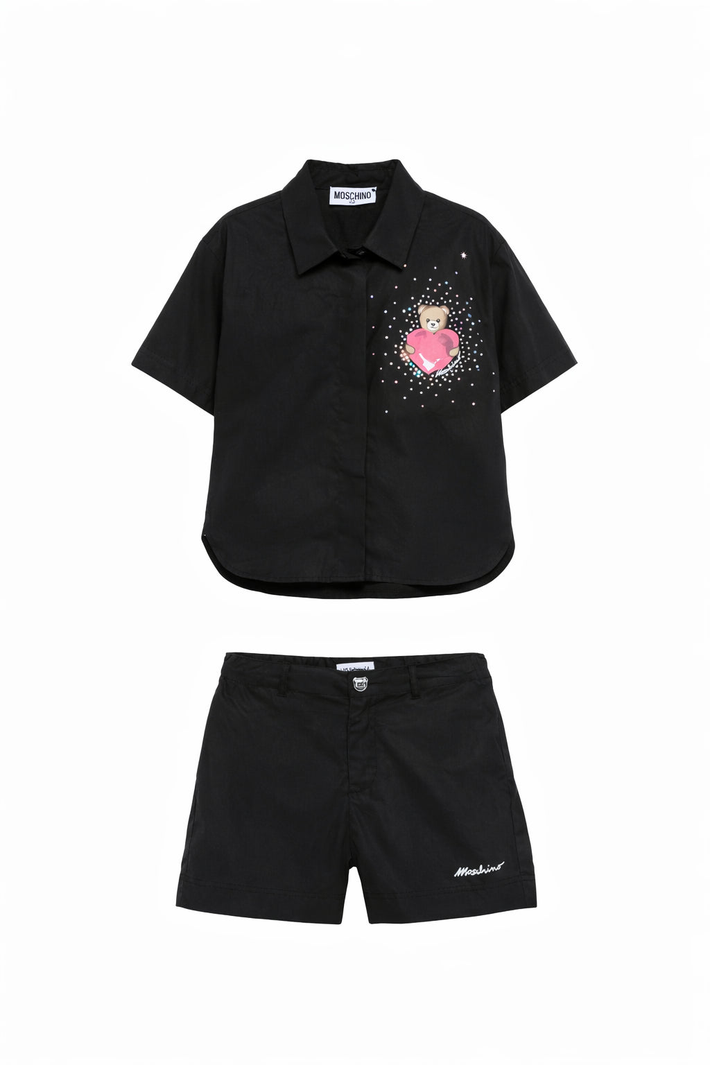 Set camicia e shorts per bambina Moschino Kids nero con motivo Teddy Bear HDG01LLLA10 60100 MOSCHINO KIDS 