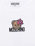 Top per bambina Moschino Kids bianca con stampa Teddy Bear  con fiore HDM06ZLBA39 10101 MOSCHINO KIDS 