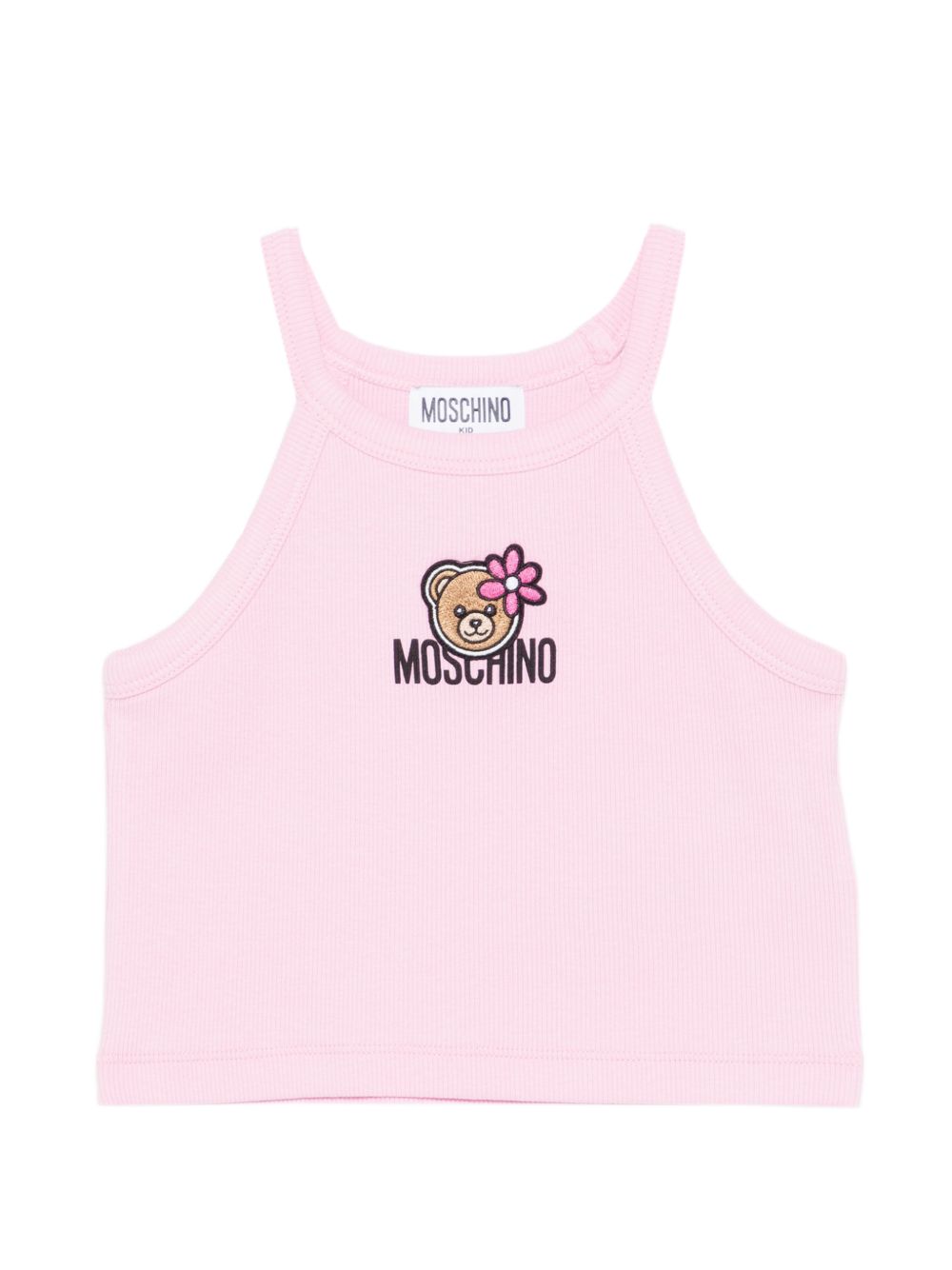 Top per bambina Moschino Kids rosa con stampa Teddy Bear con fiore HDM06ZLBA39 51473 MOSCHINO KIDS 