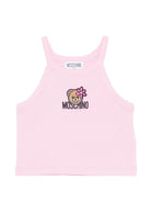 Top per bambina Moschino Kids rosa con stampa Teddy Bear con fiore HDM06ZLBA39 51473 MOSCHINO KIDS 