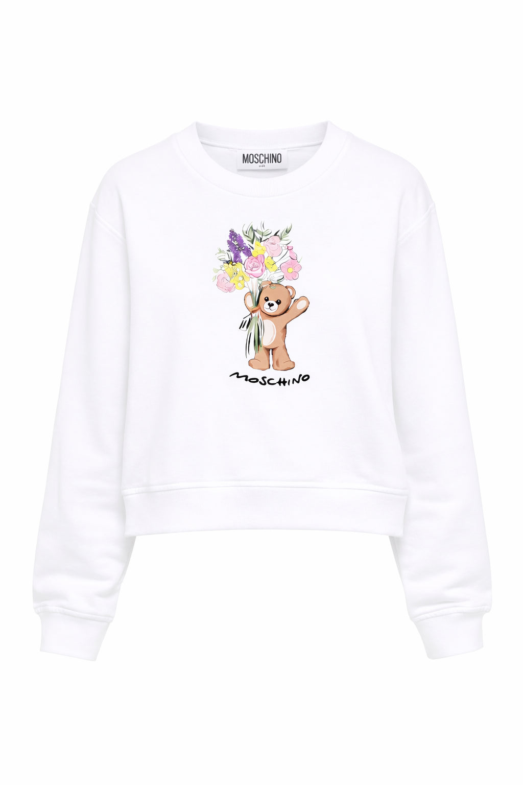 Felpa per bambina Moschino Kids bianca con stampa Teddy Bear HLF02MLDA00 10101 MOSCHINO KIDS 