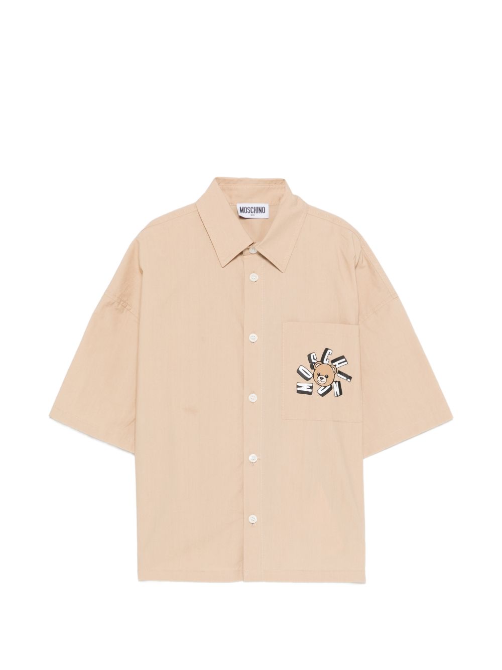 Camicia per bambino Moschino Kids beige con stampa grafica sul petto HUC01WLLA10 20829 MOSCHINO KIDS 