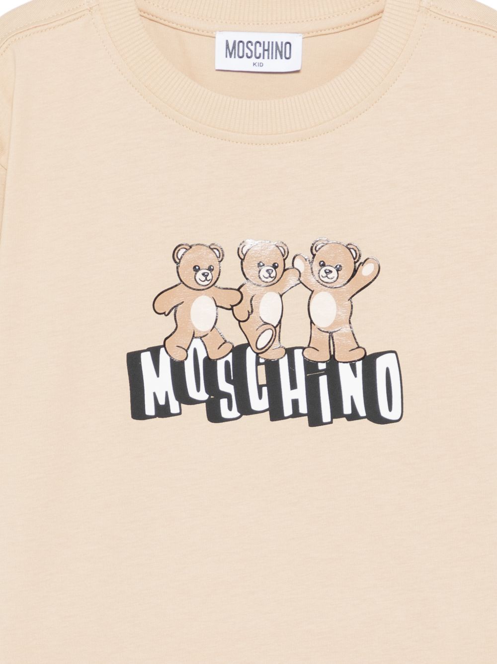 T-shirt per bambini Moschino Kids beige con stampa tre Teddy Bear HUM05PLAA23 20829 MOSCHINO KIDS 