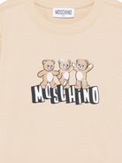 T-shirt per bambini Moschino Kids beige con stampa tre Teddy Bear HUM05PLAA23 20829 MOSCHINO KIDS 