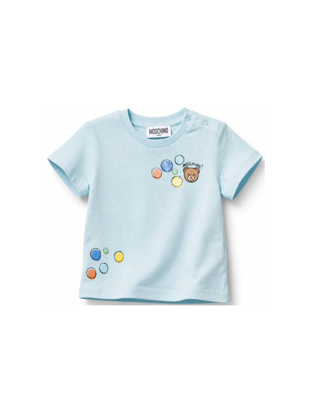 T-shirt per neonato Moschino Kids azzurra con stampa grafica M5M047LAA03 40304 MOSCHINO KIDS 