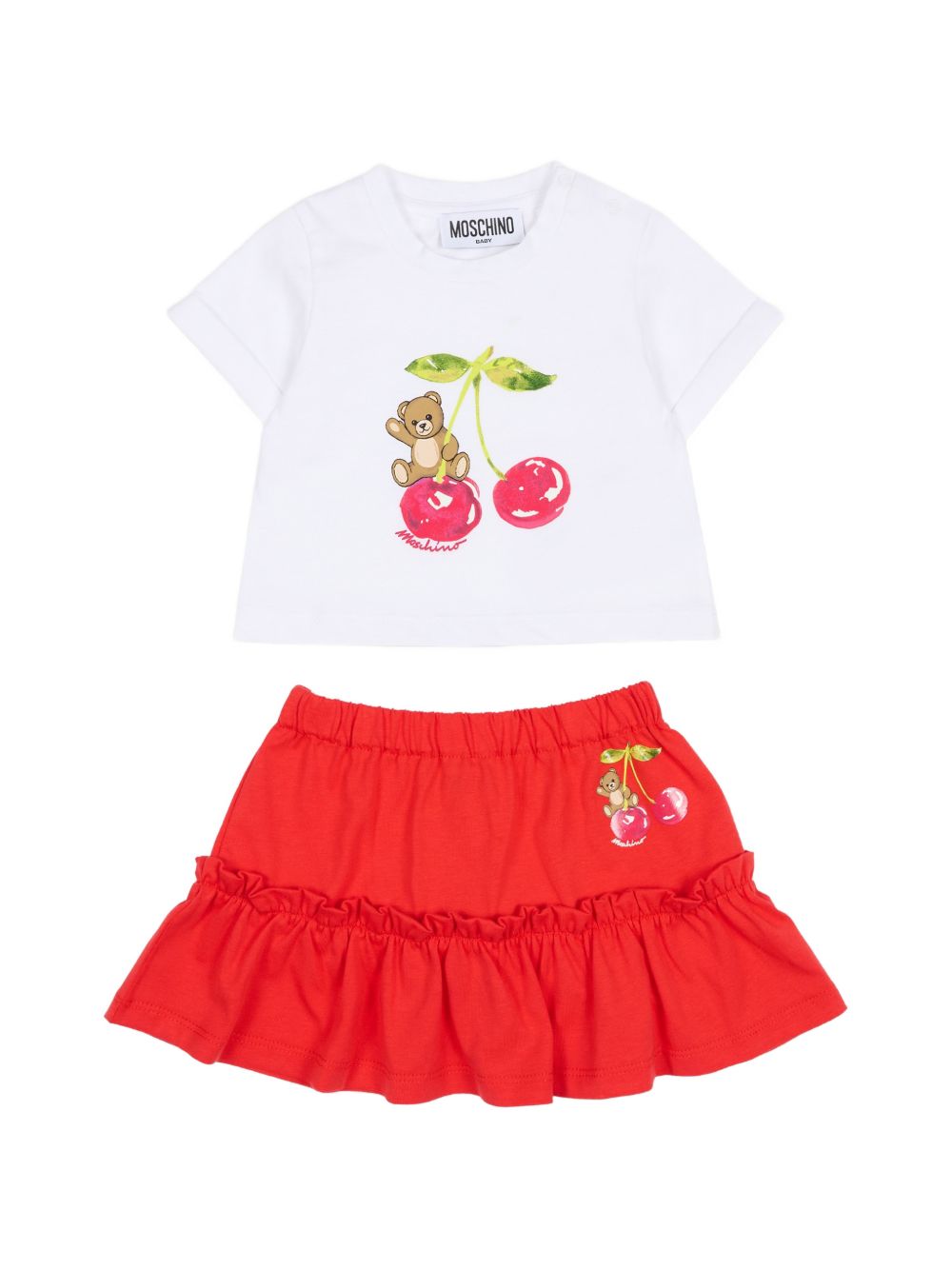 Completo per neonata Moschino Kids bianco e rosso con stampa Cherry MDG01TLAA02 82298 MOSCHINO KIDS 