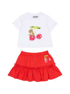 Completo per neonata Moschino Kids bianco e rosso con stampa Cherry MDG01TLAA02 82298 MOSCHINO KIDS 