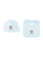 Set cappello e bavaglino per neonato Moschino Kids azzurro con ricamo Teddy Bear MRY03ELAA23 40304 MOSCHINO KIDS 