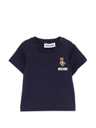 T-shirt per neonati Moschino Kids blu con ricamo orsetto MUM04TLAA02 40016 MOSCHINO KIDS 