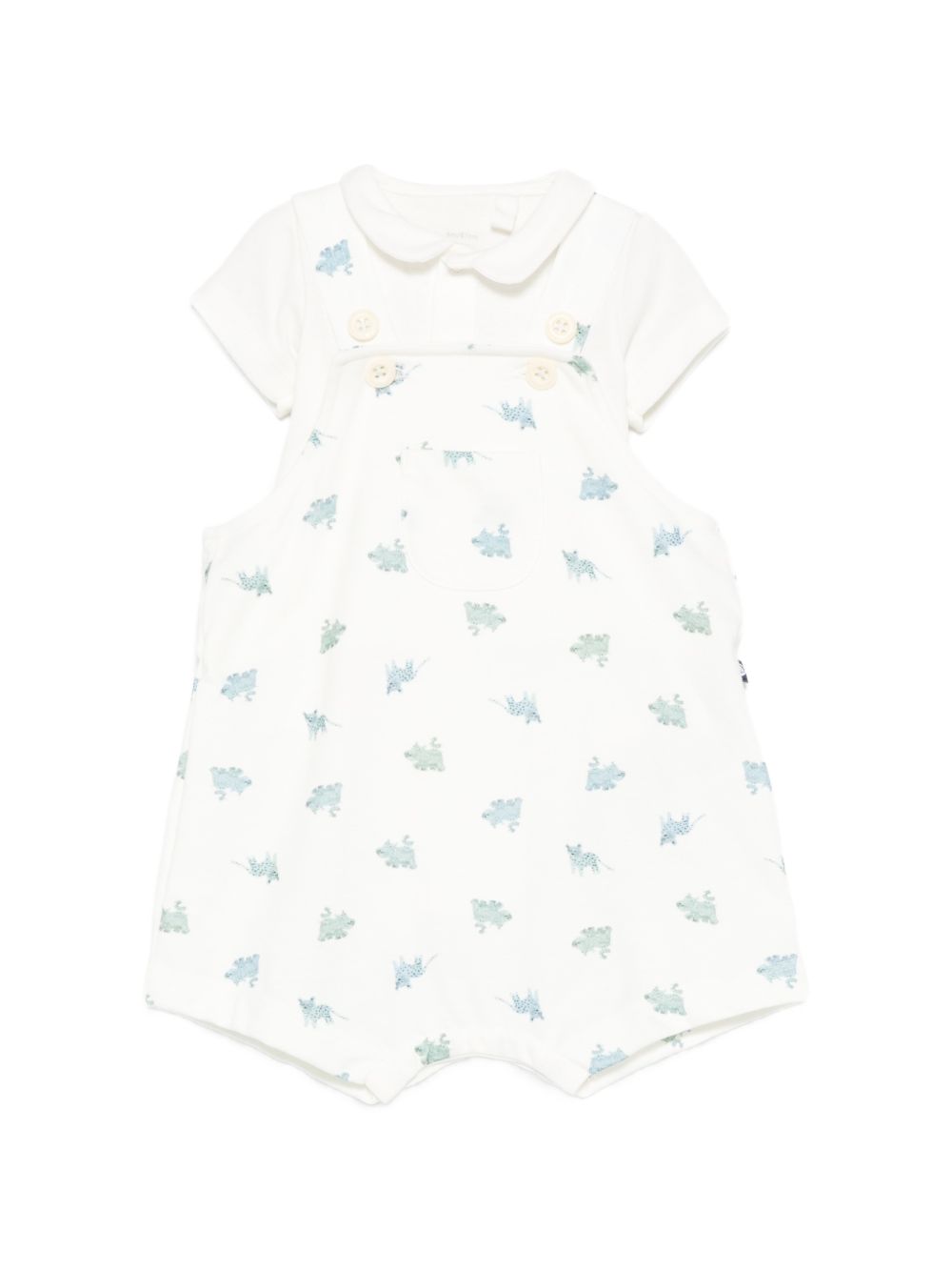Set t-shirt e salopette per neonato Petit Bateau bianco con stampa animali all-over A0FMJ 01 PETIT BATEAU KIDS 