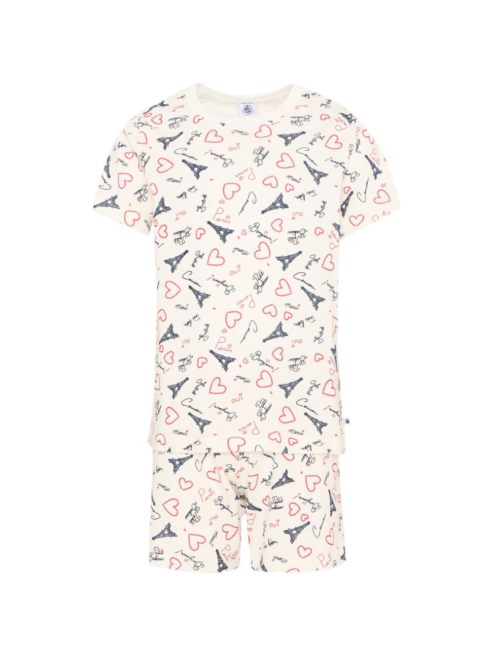 Pigiama per bambina Petit Bateau bianco opaco con motivo a cuore A0FV8 01 PETIT BATEAU KIDS 
