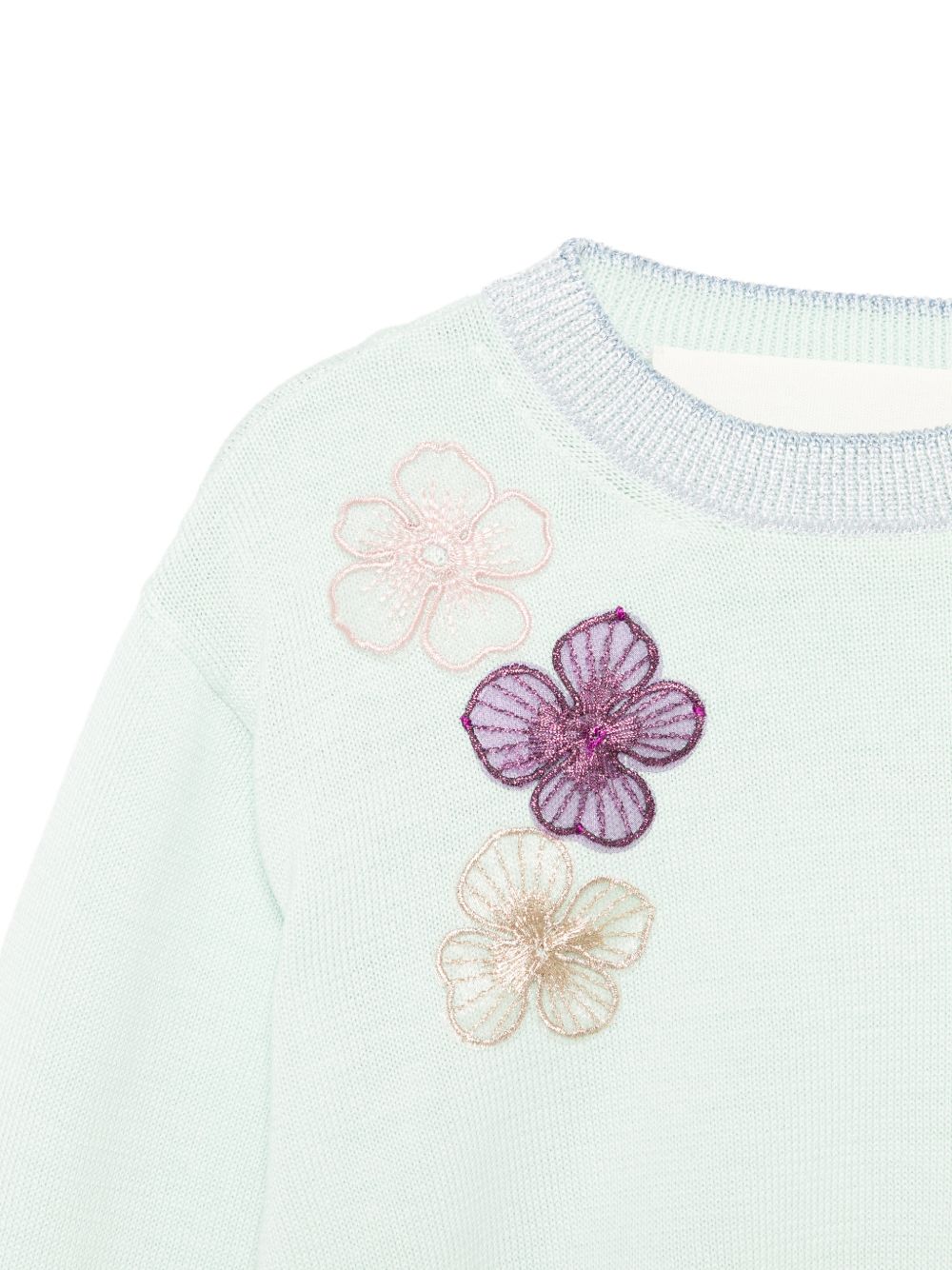 Maglione per bambina Simonetta azzurro con applicazioni floreali SY9A20 X0018 700 SIMONETTA KIDS 