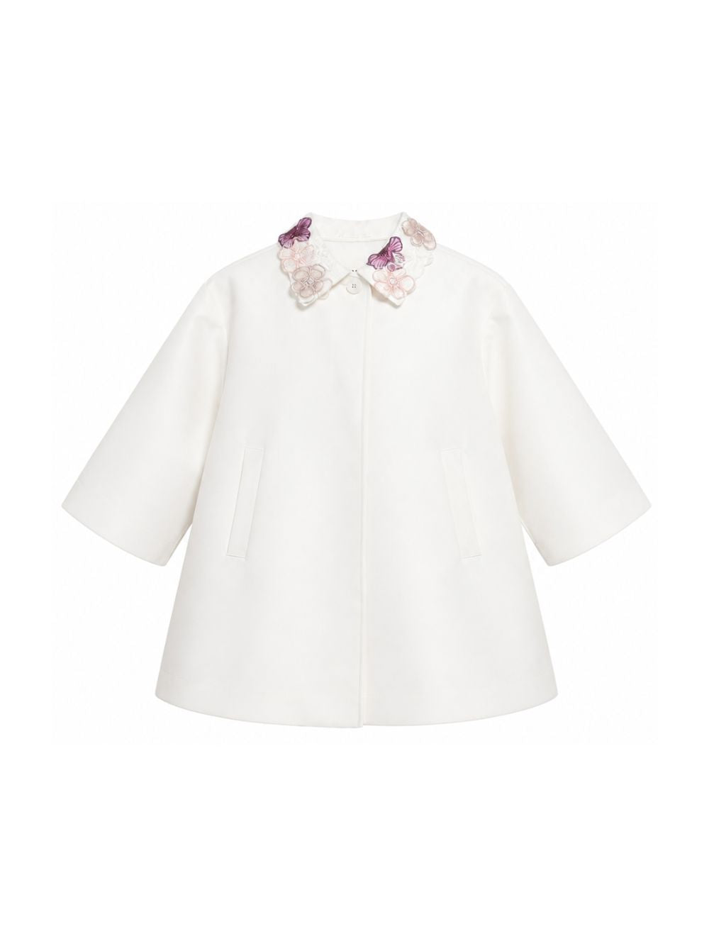 Cappotto per bambina Simonetta bianco sporco con appplicazioni floreali SY2A17 S0251 102MC SIMONETTA KIDS 